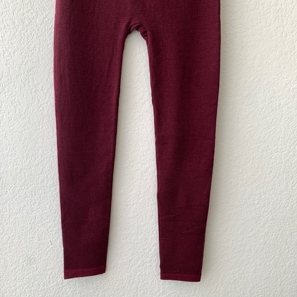 Yi Tong | Maroon Red Cotton Blend Knit Leggings - Picture 8 of 12